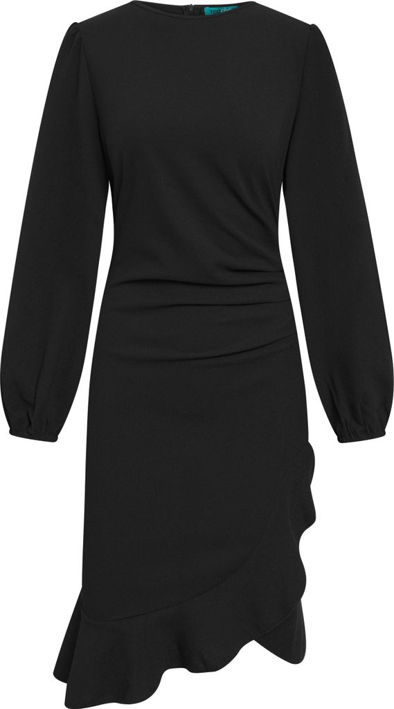 Abendkleid Midnight Chic Schwarz mit langen Ärmeln und drapiertem Saum