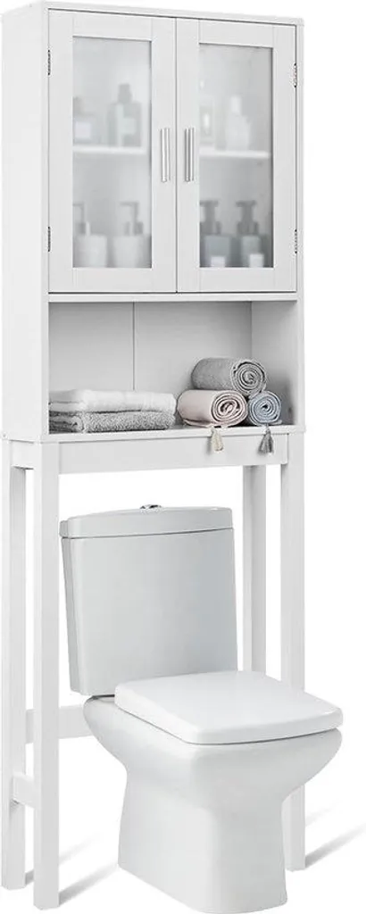 Meuble de salle de bains en bois blanc avec étagère WC - Modèle B20