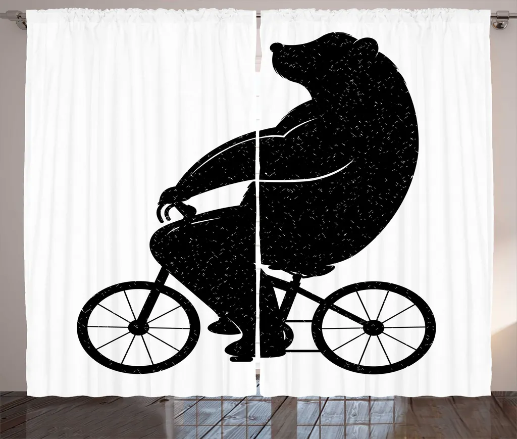 Paire de rideaux de salon Ours rigolo à vélo 280 x 225 cm Gris foncé
