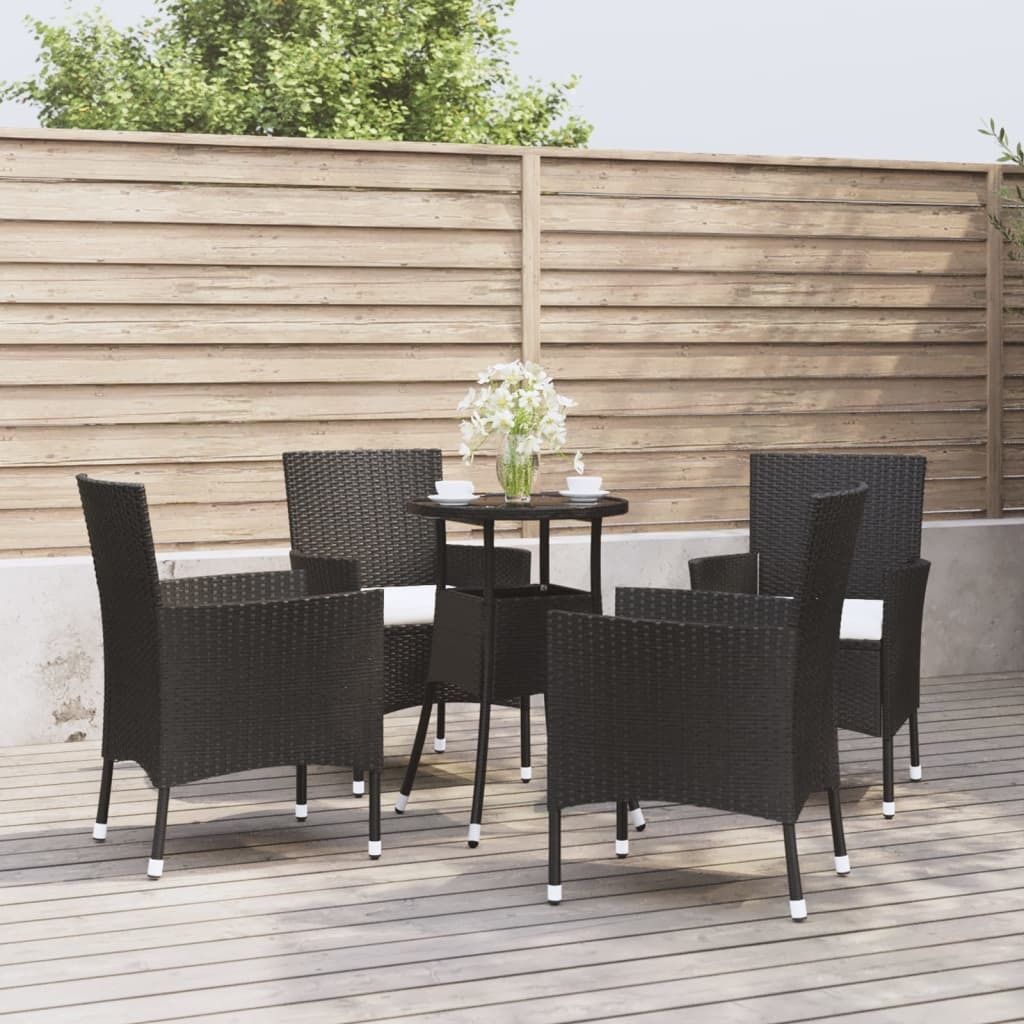 ZMH 5-tlg. Garten-Bistro-Set mit Kissen Schwarz Poly Rattan