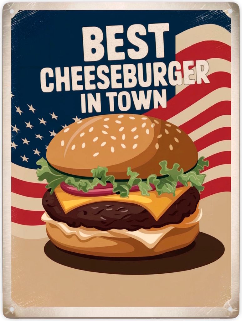 Cheeseburger - Best in Town Metallschild XXL in 28x38 cm