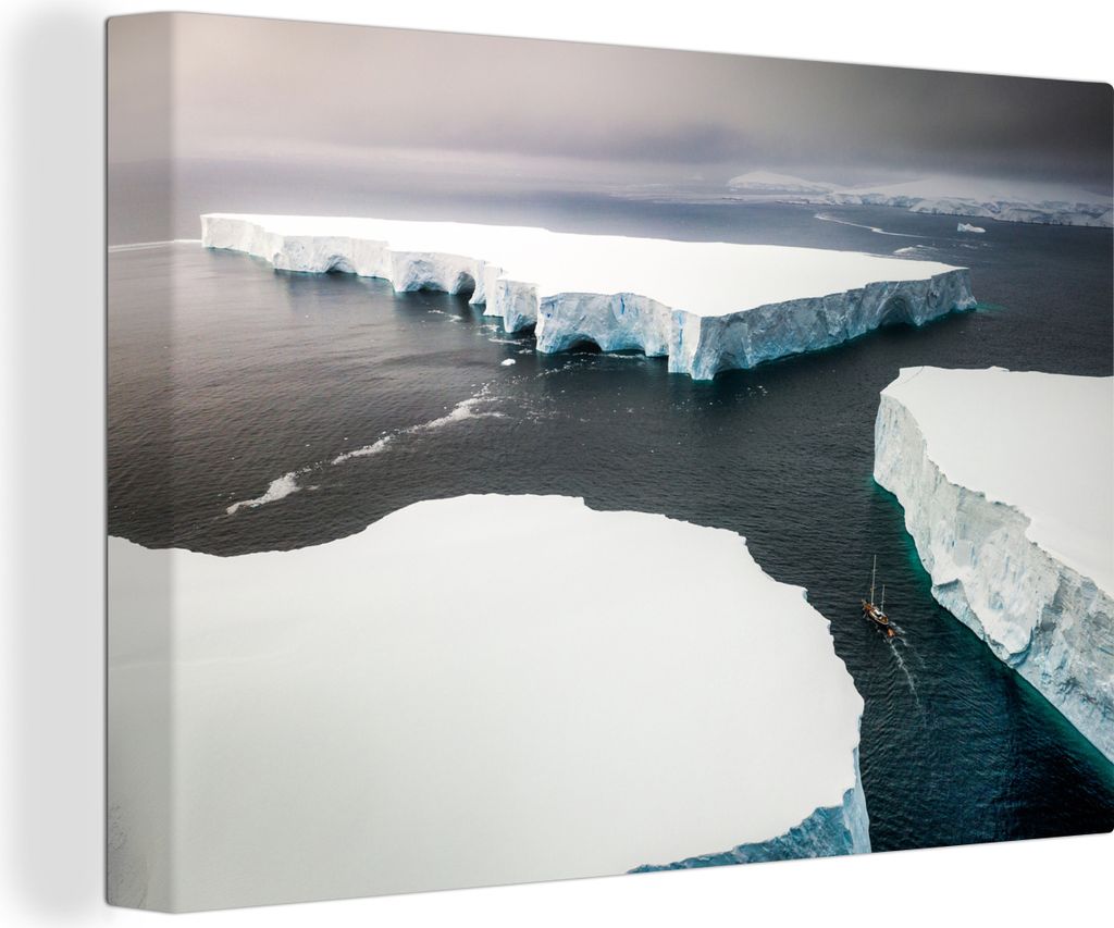 OneMillionCanvasses - Leinwandbilder - 140x90 cm, Eisschollen im Wasser vor der Antarktis aus der Vogelperspektive, Wandbilder Kunstdruck Wanddek...