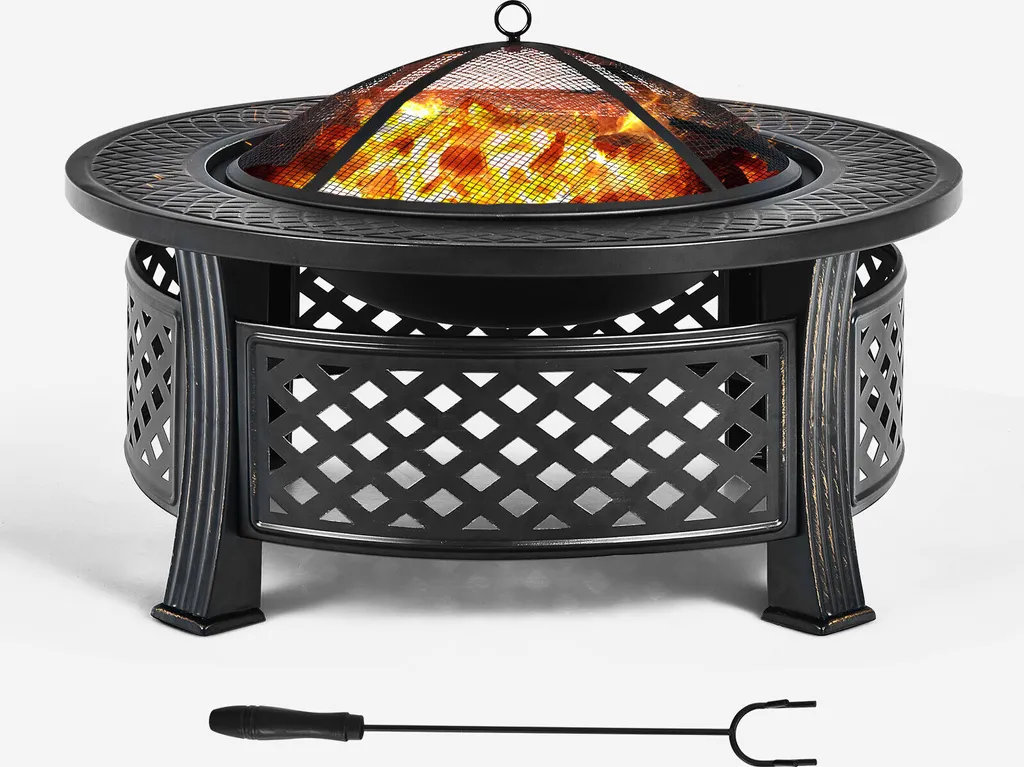 COSTWAY Brasero Extérieur 3 en 1 de 81cm avec Grille BBQ et Tisonnier