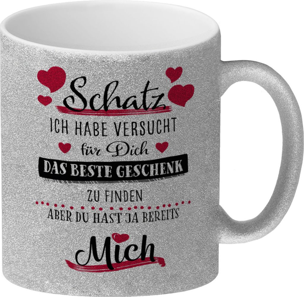 Bestes Geschenk für Schatz zum Valentinstag Glitzer-Kaffeebecher