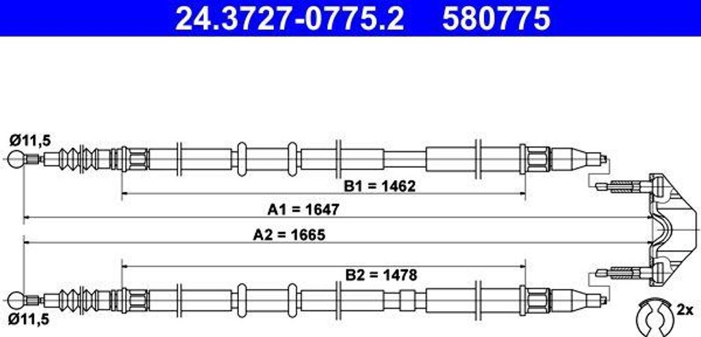 ATE 24.3727-0775.2 Seilzug, Handbremse OE 13237271 kompatibel mit Astra H, Astra (A04)