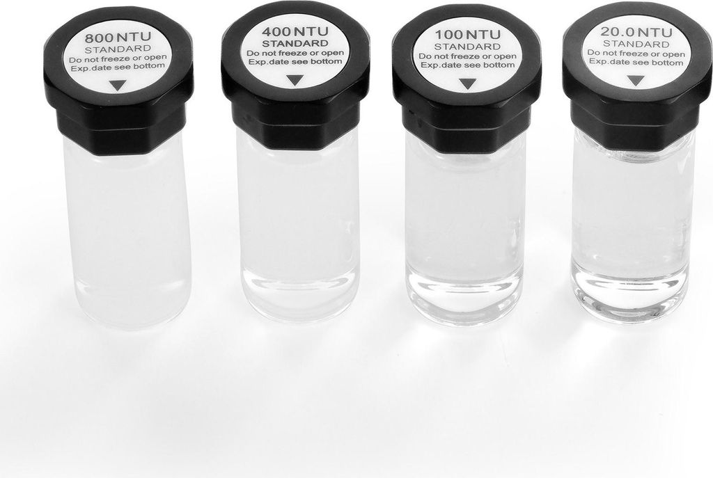 Trübungskalibrierlösung - Kalibrierstandard-Set - 20/100/400/800 NTU - Je 20 ml - 4er Set - Für Trübungsmessgeräte - Stoßfester Schutzeinsatz...