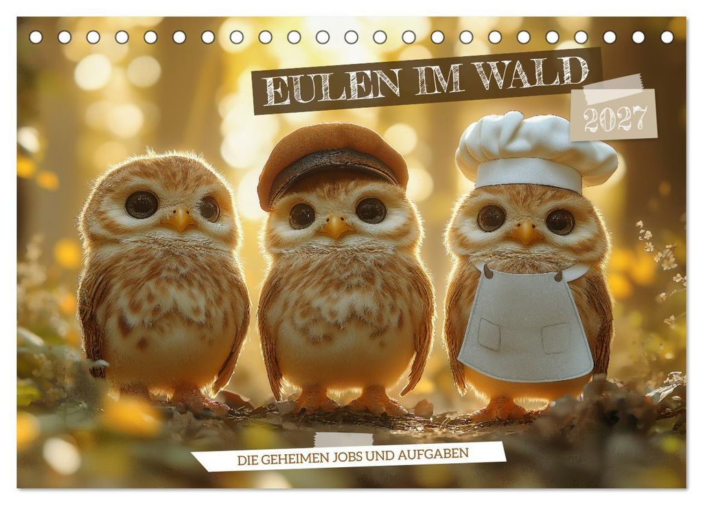 Eulen im Wald - Die geheimen Jobs und Aufgaben (Tischkalender 2027 DIN A5 quer), CALVENDO Monatskalender