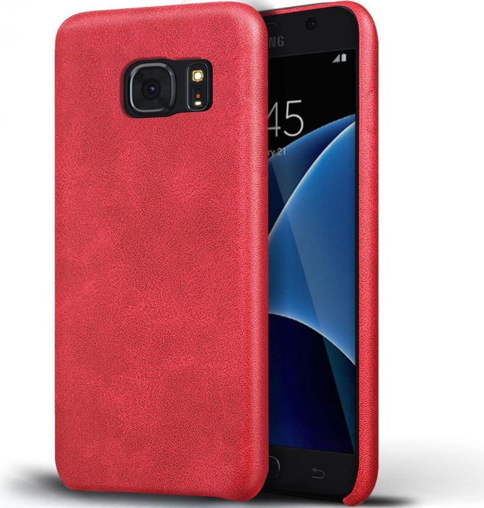 Conie Schutzhülle für Samsung Galaxy S7 Edge Tasche klar Case Cover Bumper Silikon Hülle Kunstleder in Rot