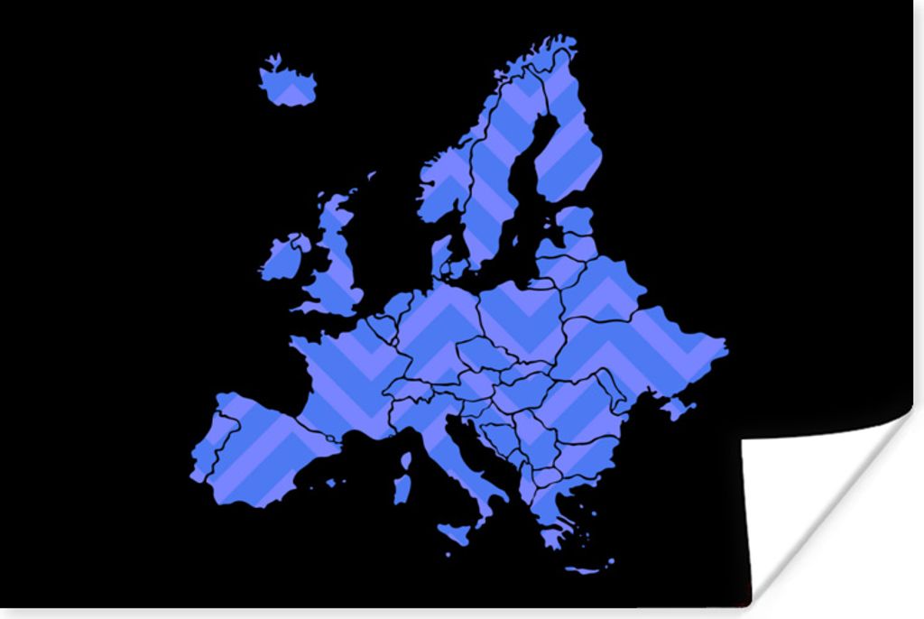 MuchoWow Poster Karte Europa - Muster - Blau 120x80 cm - Bilder