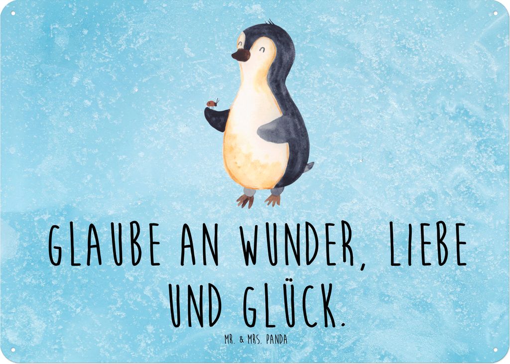 Mr. & Mrs. Panda Schild Pinguin Marienkäfer DIN A5 - Eisblau - Geschenk, Glück, Aufmerksam, Liebe, Wandbild, Blechschild, Retro, Türschild, Klei...