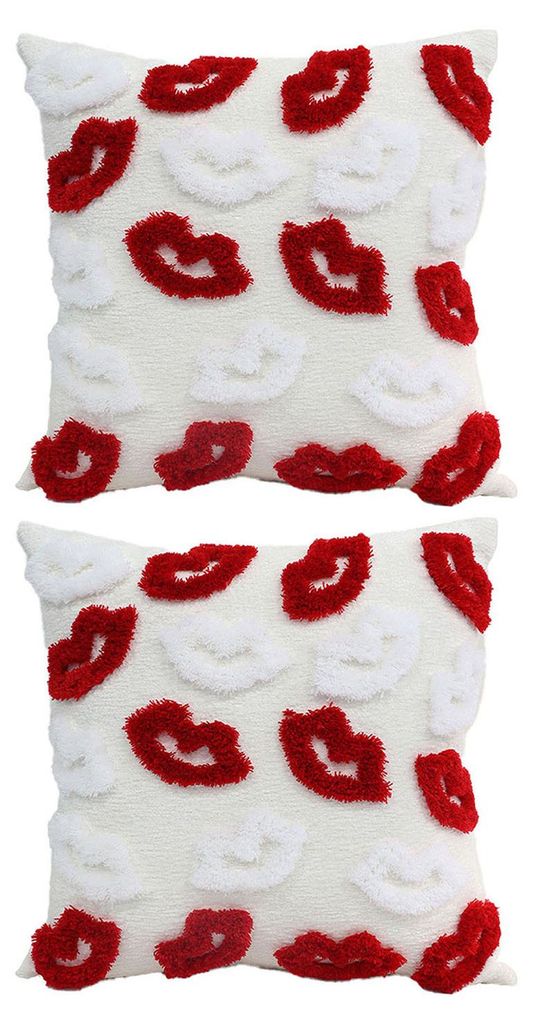 Valentinstag-Kissenbezug mit rotem Plüschlippenmuster, weicher Dekokissenbezug für Sofa, Bett, Zuhause, Jahrestagsdekoration