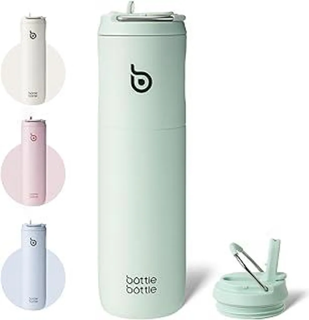 Borraccia Termica 750ml Acciaio Inox con Cannuccia e Manico Verde