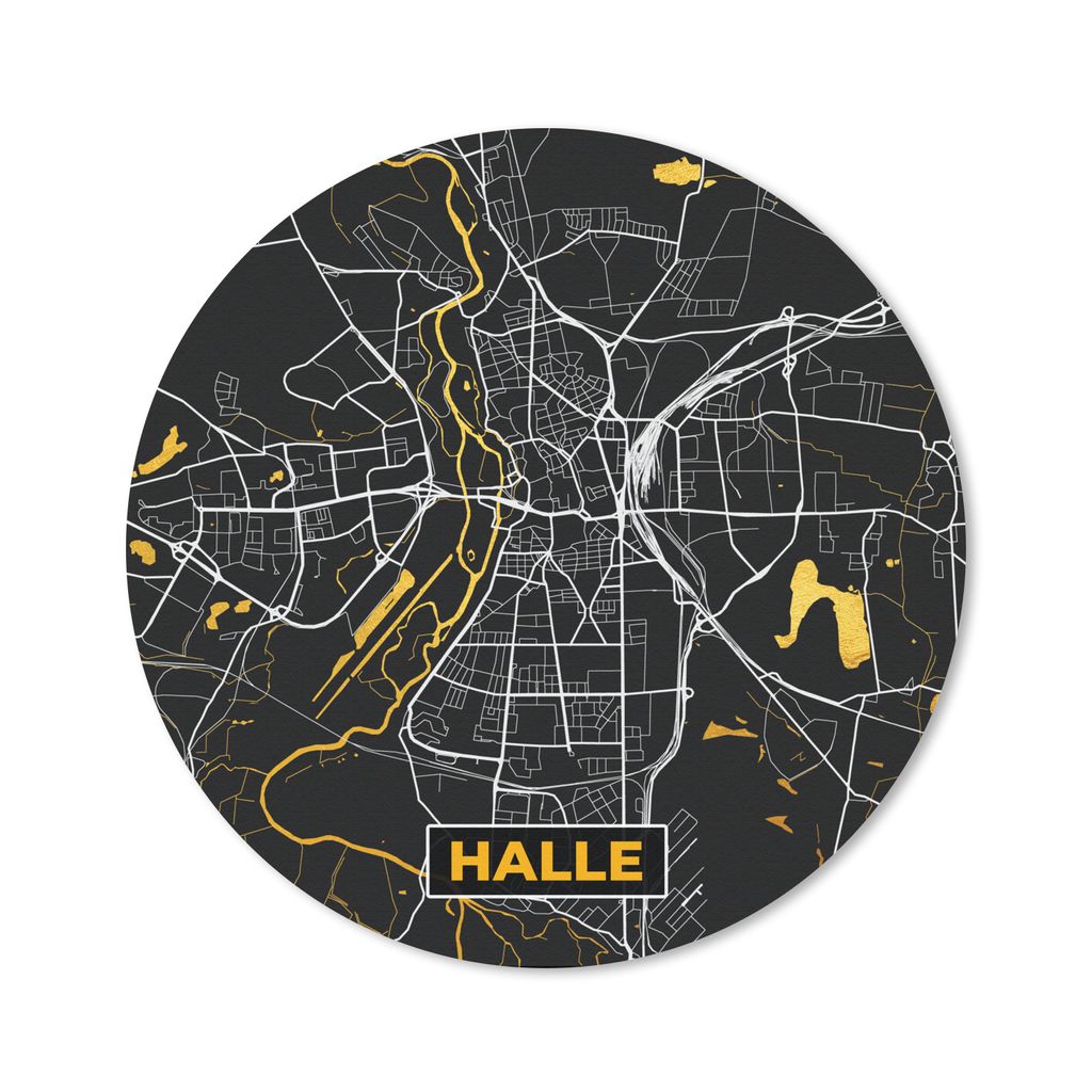 MuchoWow Mauspad Mousepad Halle - Stadtplan - Gold - Karte - Deutschland 50x50 cm - Mousepads - Maus Mat - Pad - Mausunterlage - Vinyl