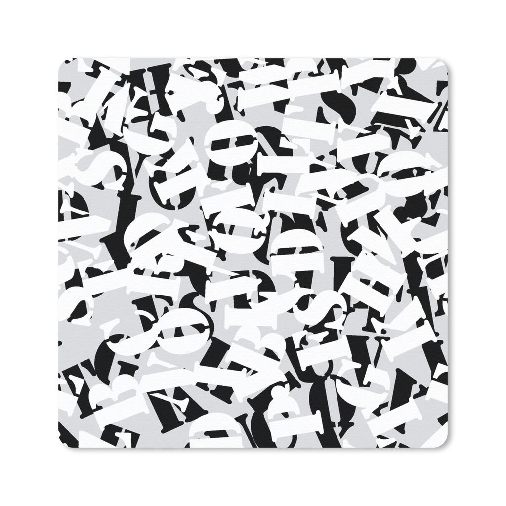 MuchoWow Mauspad Mousepad Buchstaben - Alphabet - Muster - Schwarz und Weiß 20x20 cm - Mousepads - Maus Mat - Pad - Mausunterlage - Desk Mat - B...
