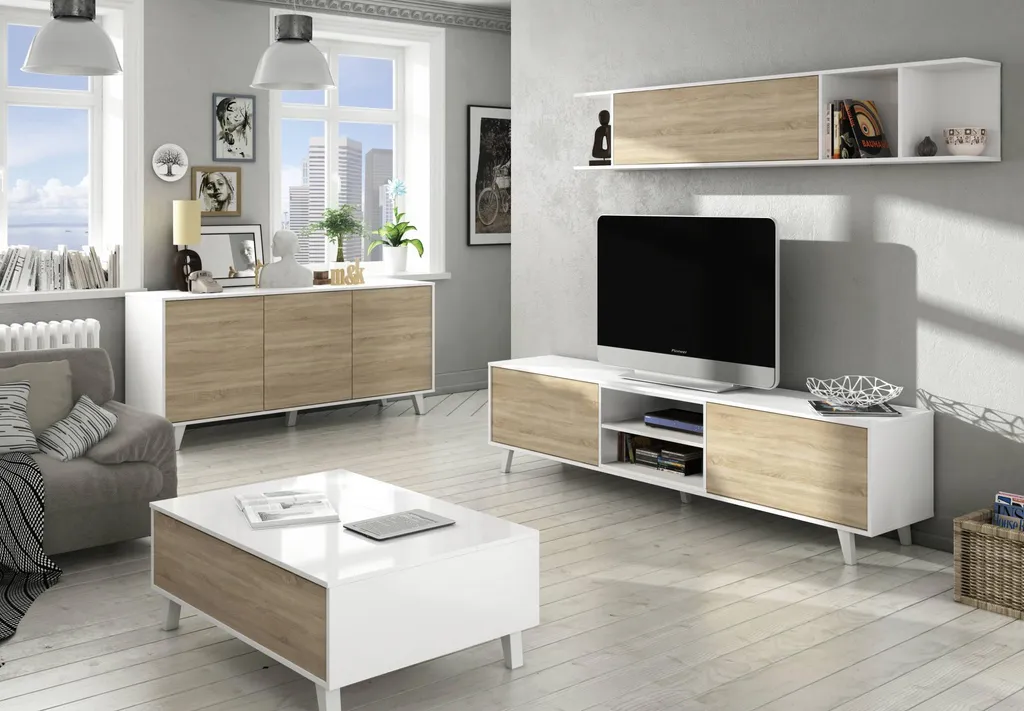 Table basse relevable grise et chêne 100 cm Zaiken Plus avec coffre de rangement - 10