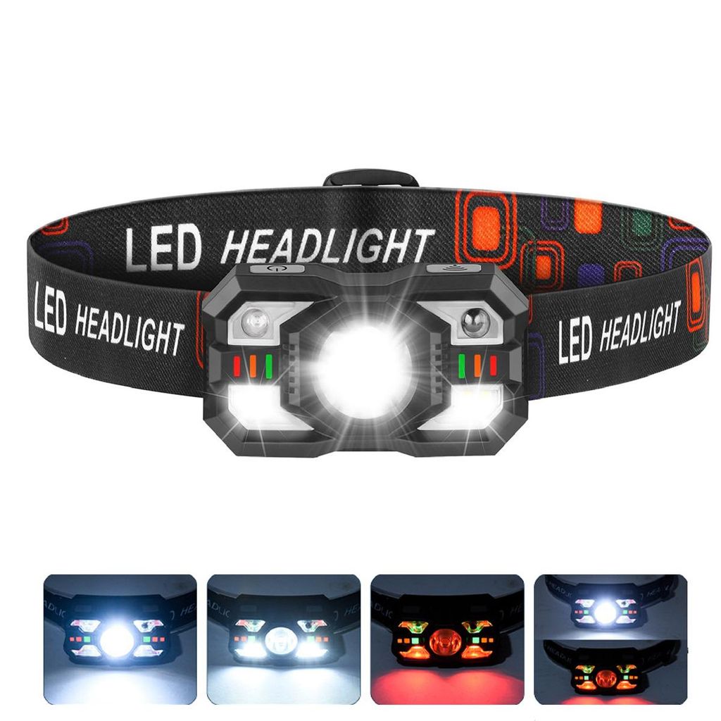 Tragbare LED Stirnlampe 2 Stück, Handbewegungssensor, 5 Helligkeitsstufen, Outdoor Scheinwerfer