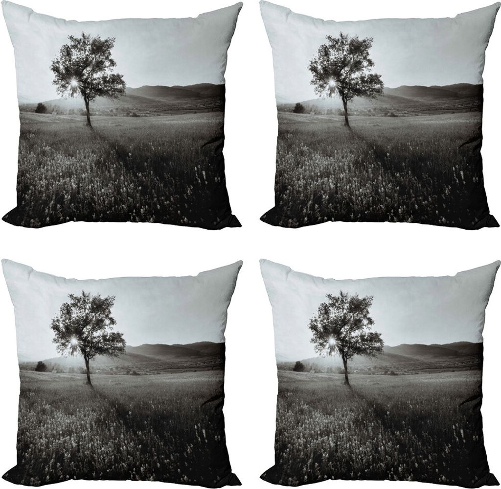 ABAKUHAUS Schwarz und weiß Kissenbezug Set (4 Stück), einsamer Baum, Moderner Doppelseitiger Digitaldruck, 45 cm x 45 cm, Blassgrau