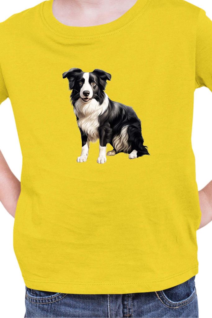 Kinder T-Shirt Dogs Breeds Border Collie Dog Breed 008, 3-4 Jahr - 104 / Gelb