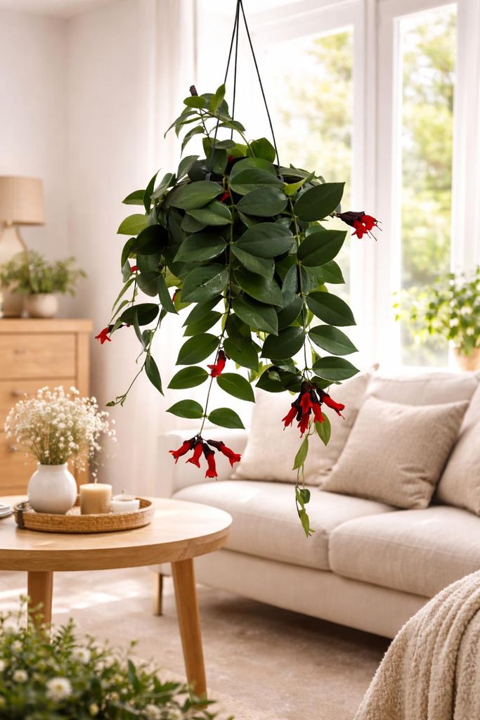 Aeschynanthus 'Mona Lisa' Ampel 70–80 cm – Schamblume, hängende Zimmerpflanze, blühend, dekorative Ampelpflanze für Innenräume