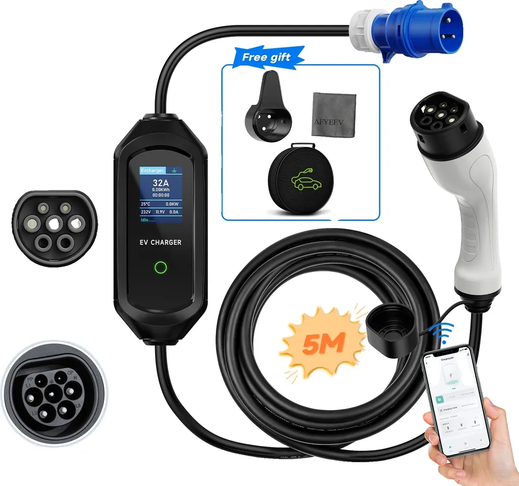 Chargeur EV type 2 7,2 kW 5m : solution pour recharge lente à domicile