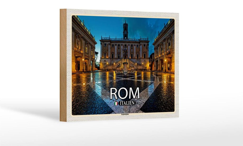 Holzschild Reise Rom Italien Kapitolsplatz Architektur 18x12 cm