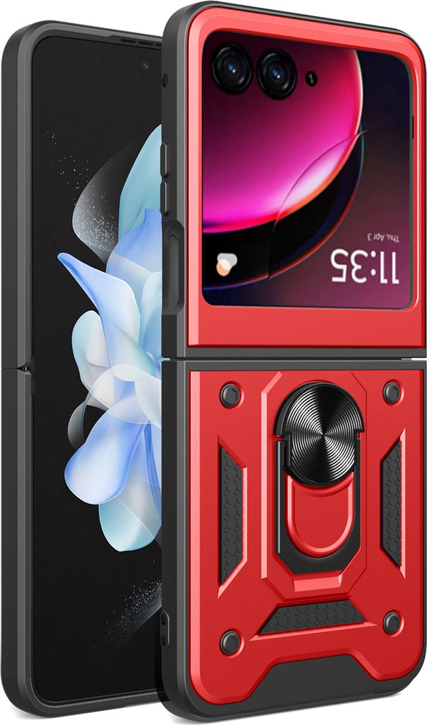 Hülle für Motorola Razr 40 Ultra mit Ring Ständer Halter TPU PC Hybrid Handyhülle Rot