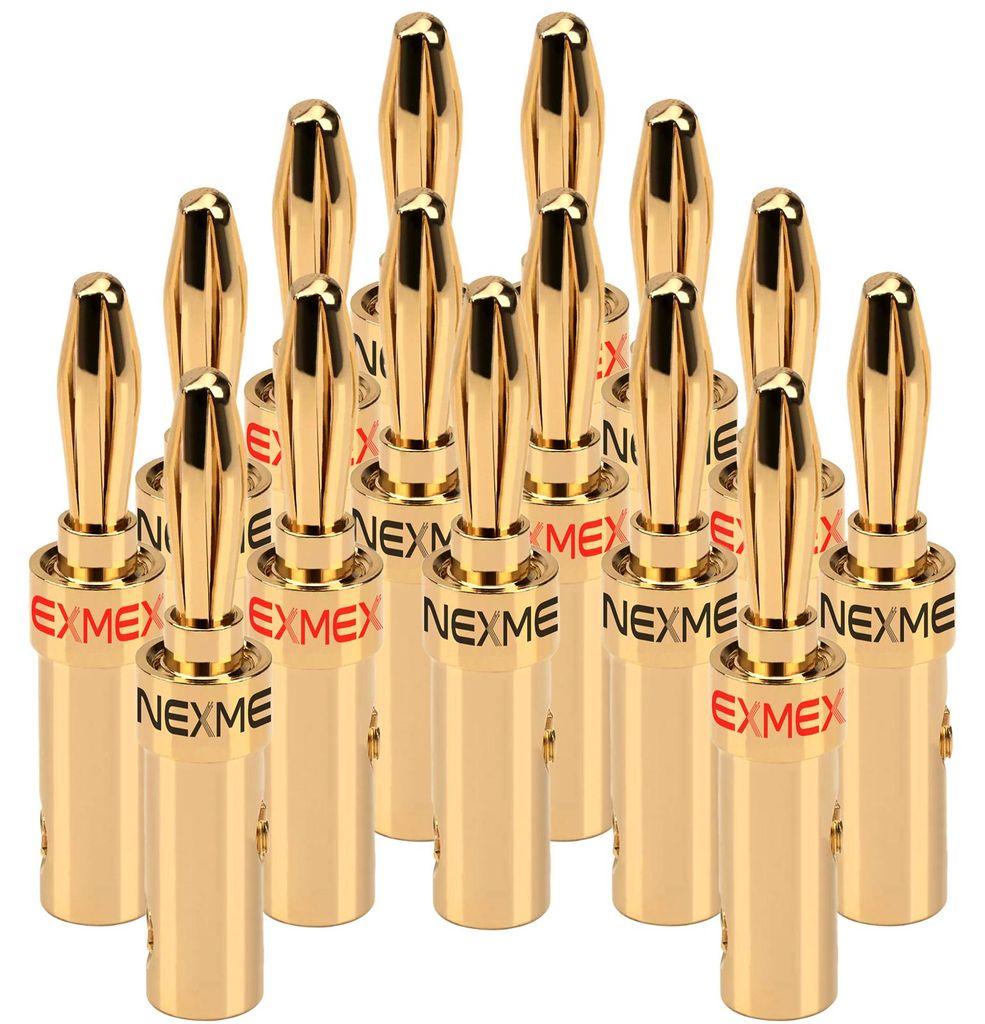 NEXMEX Bananenstecker 4mm schraubbar 16x Stecker vergoldet Produktbild 