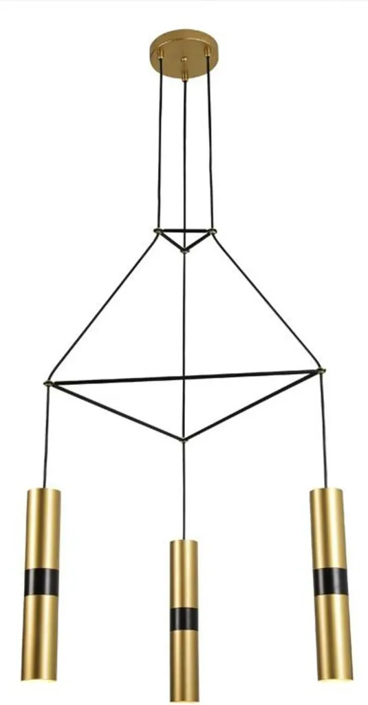 Suspension design 3 lumières laiton brossé DA VINCI pour salon chic