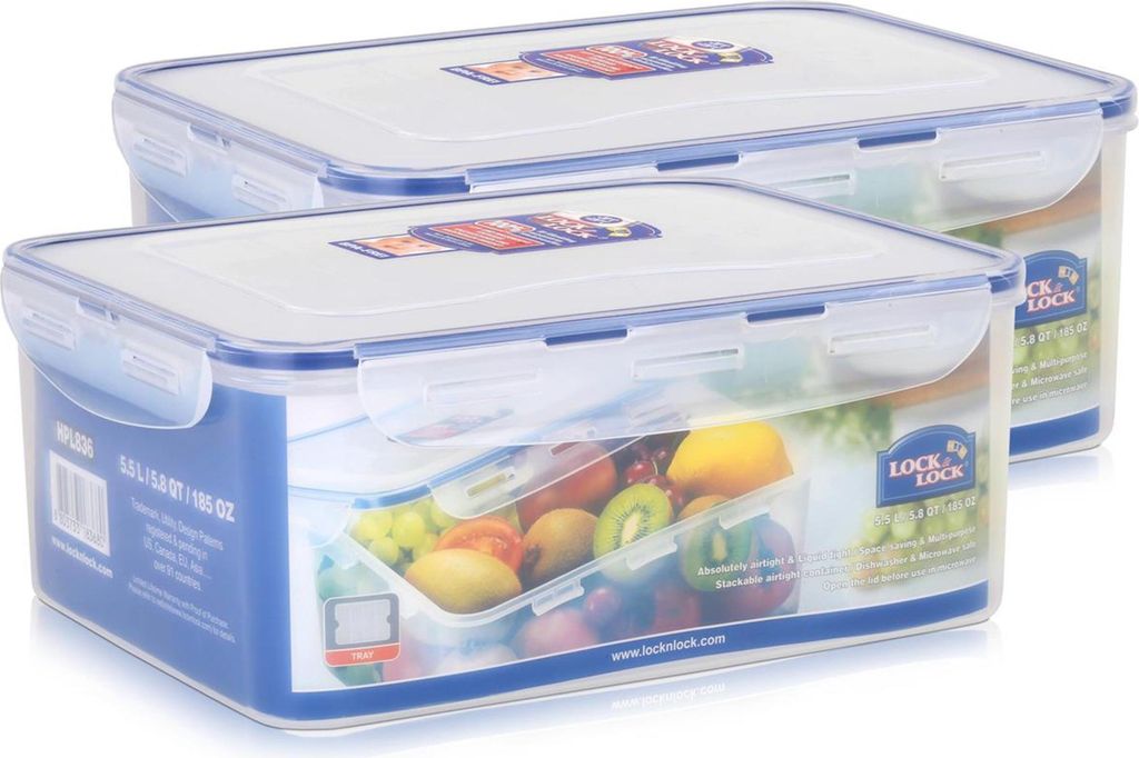 Lock&Lock HPL836 Vorratsdose 5,5L - Luft und Wasserdicht - rechteckig (2er Pack)