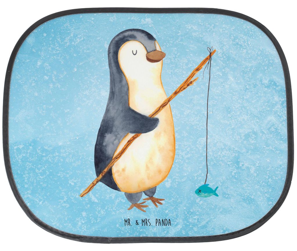 Mr. & Mrs. Panda Sonnenschutz Auto Pinguin Angler - Eisblau - Geschenk, Motivation, für Autoscheiben, fenster, Fischer, Hitzeschutz, blendschutz, ...