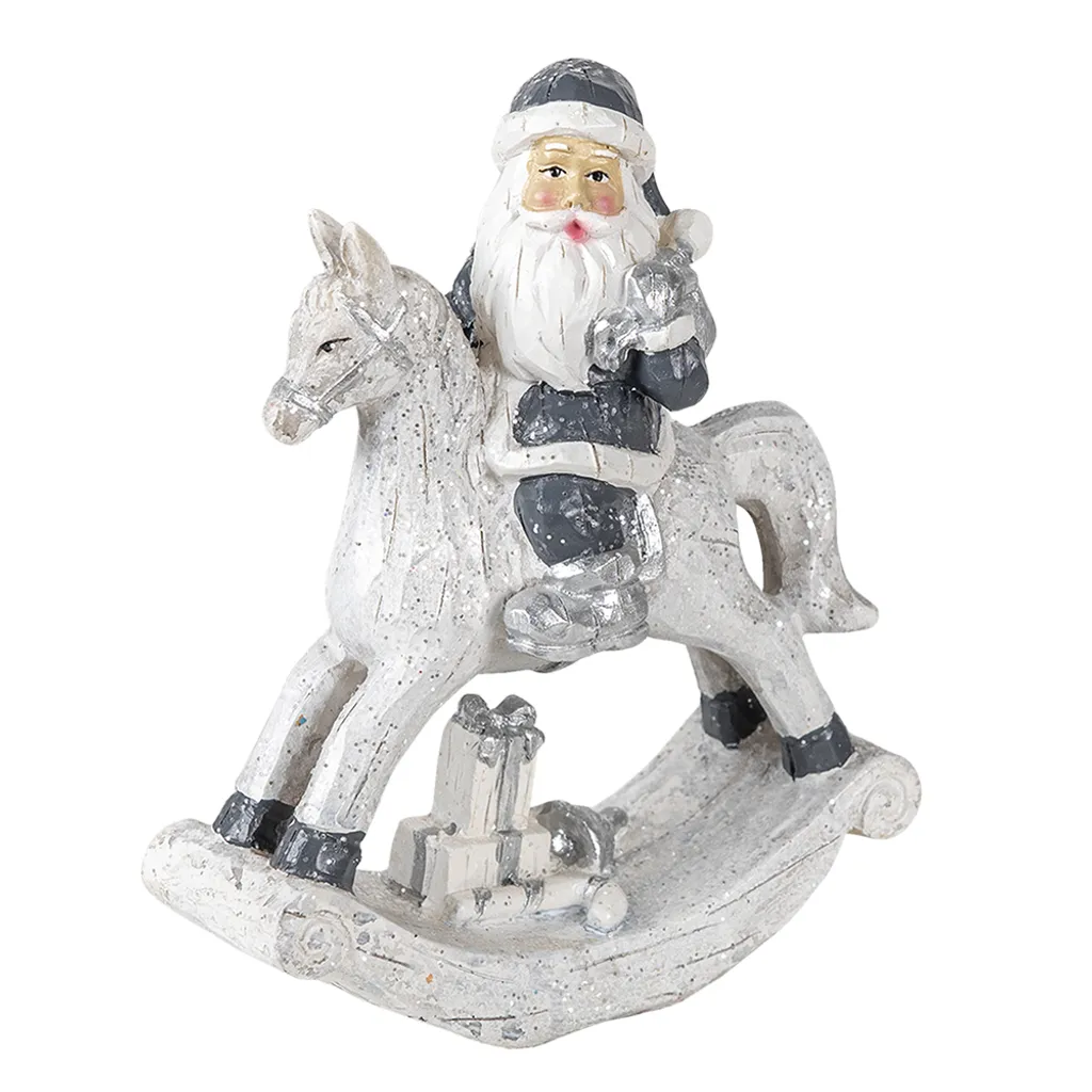 Décoration de Noël Père Noël Argenté 17cm pour Cheminée et Buffet Chic