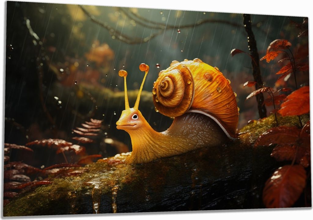 Wallario Herdabdeckplatte aus Glas, Größe 80 x 52 cm 1-teilig, Motiv Schnecke auf Ast