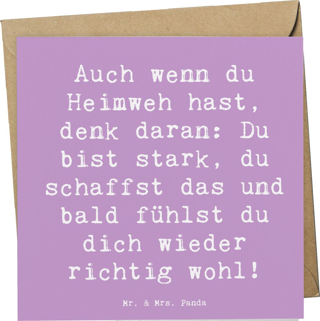 Mr. & Mrs. Panda Glückwunschkarte Spruch Heimweh überwinden - Lavendeltraum - Geschenk, Klappkarte, durchhalten, doppelkarte, faltkarte, Trost, G...