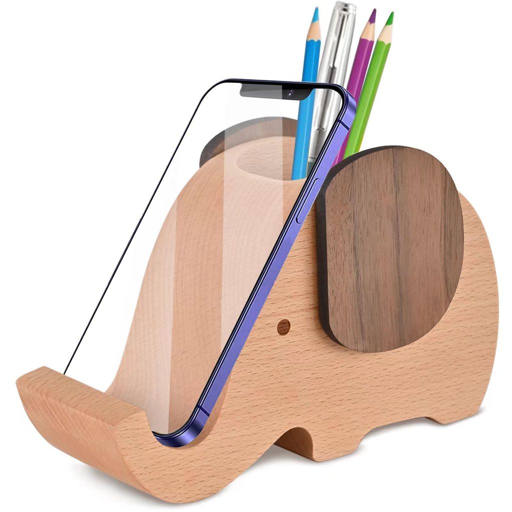 Stiftehalter in Form eines Holzelefanten mit Handyhalterung, Schreibtischorganizer, Dekoration, multifunktional