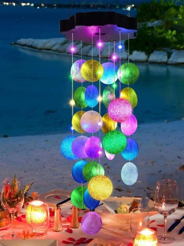 Carillon éolien solaire LED pastel - Décoration de jardin lumineuse 65cm