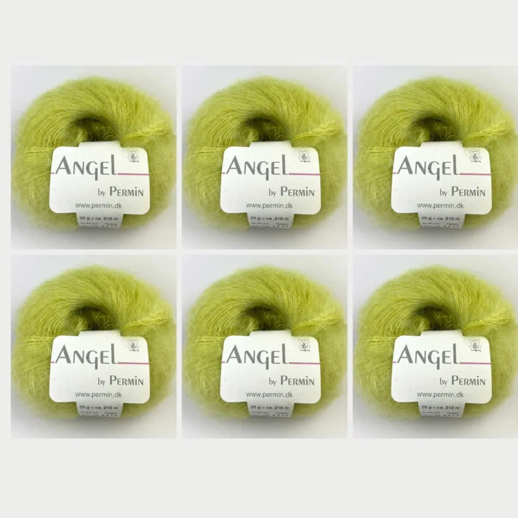 6 Pelotes Angel by Permin vert citron fluo - Kid mohair soie haut de gamme