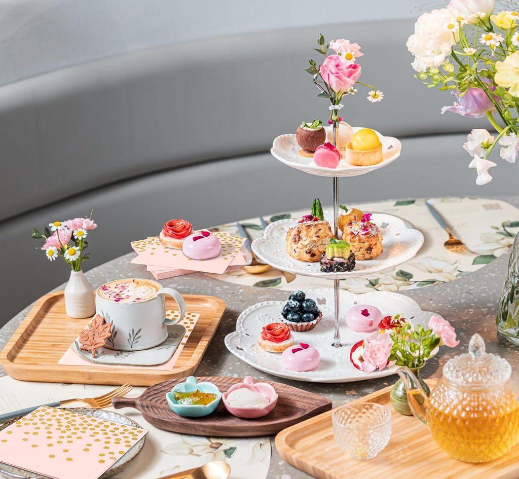 Servietten mit Goldpunkten 40 Stück - Rosa Papierservietten mit Folie für Geburtstag und Hochzeit