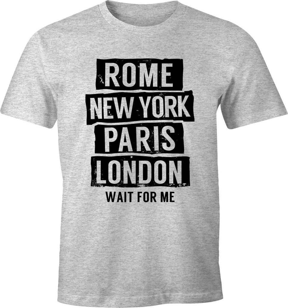 Herren T-Shirt Rome New York Paris London Wait for me Reise Shirt Moonworks grau-meliert XXL