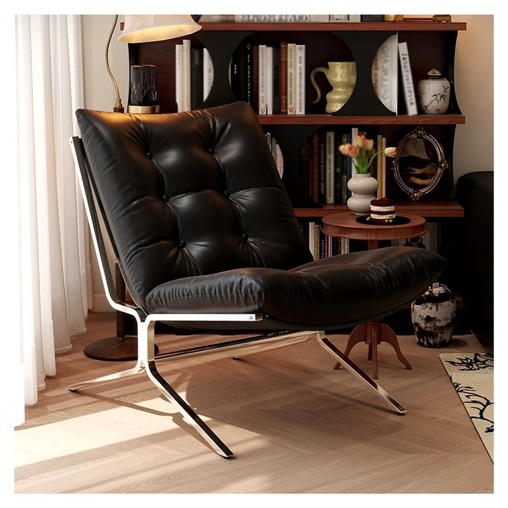 Schwarze Liege-Couch für das Wohnzimmer – Katzenfreundlicher Ledersessel mit 105° Neigung und abnehmbarem galvanisiertem Rahmen, idealer Lounge...