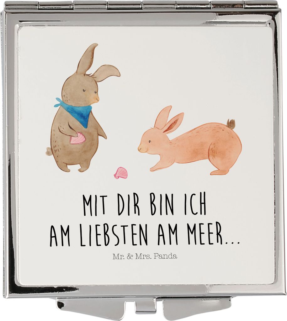 Mr. & Mrs. Panda Schminkspiegel Hasen Muschel - Weiß - Geschenk, Meer, Muscheln, Frauen Spiegel, BFF, Klappspiegel, Handspiegel, Kosmetikspiegel, ...