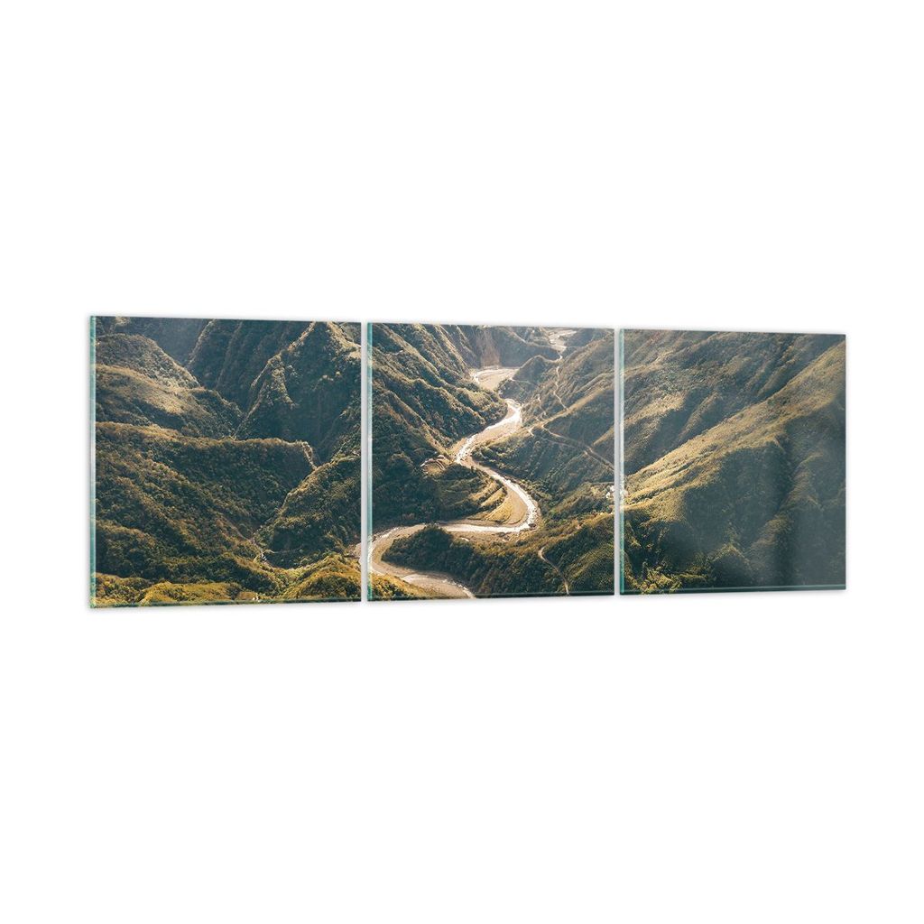 Bilder auf glas - 3 Teile - Berge Weg Wald - 90x30cm - Glasbilder - Wandbilder - Bilder - Kunstdruck - zum Aufhängen bereit - Wanddekoration aus G...