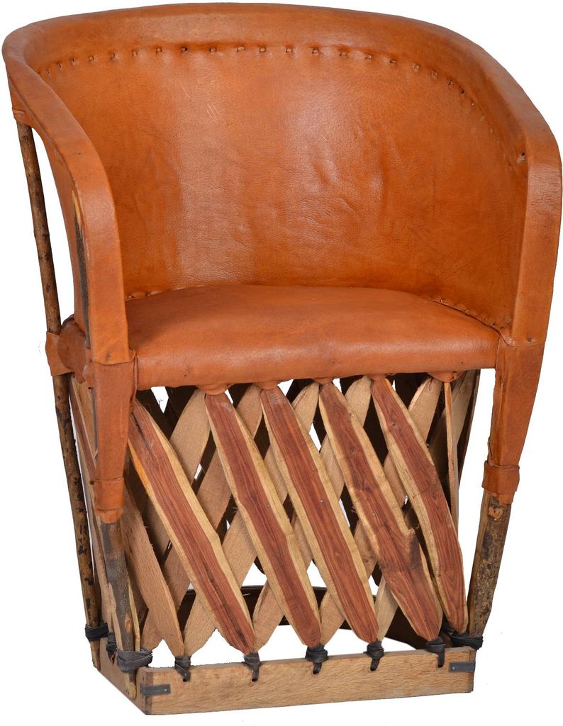 MiaMöbel Sessel Equipales 60x82x60 cm Landhausstil Massivholz Schweinsleder Zedernholz Tabak