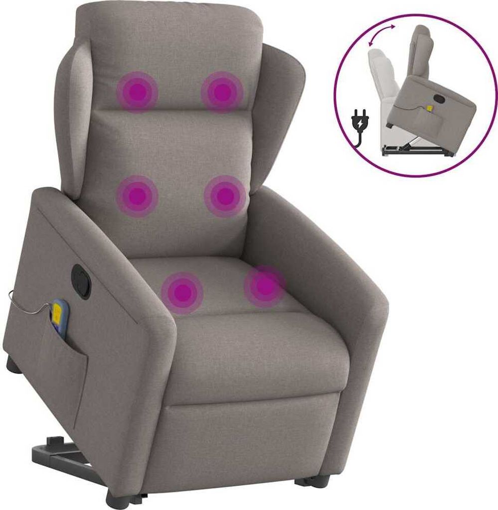 Stabli Möbel Massagesessel mit Aufstehhilfe Taupe Stoff - TV Sessel & Relaxsessel Klassisches Design6810
