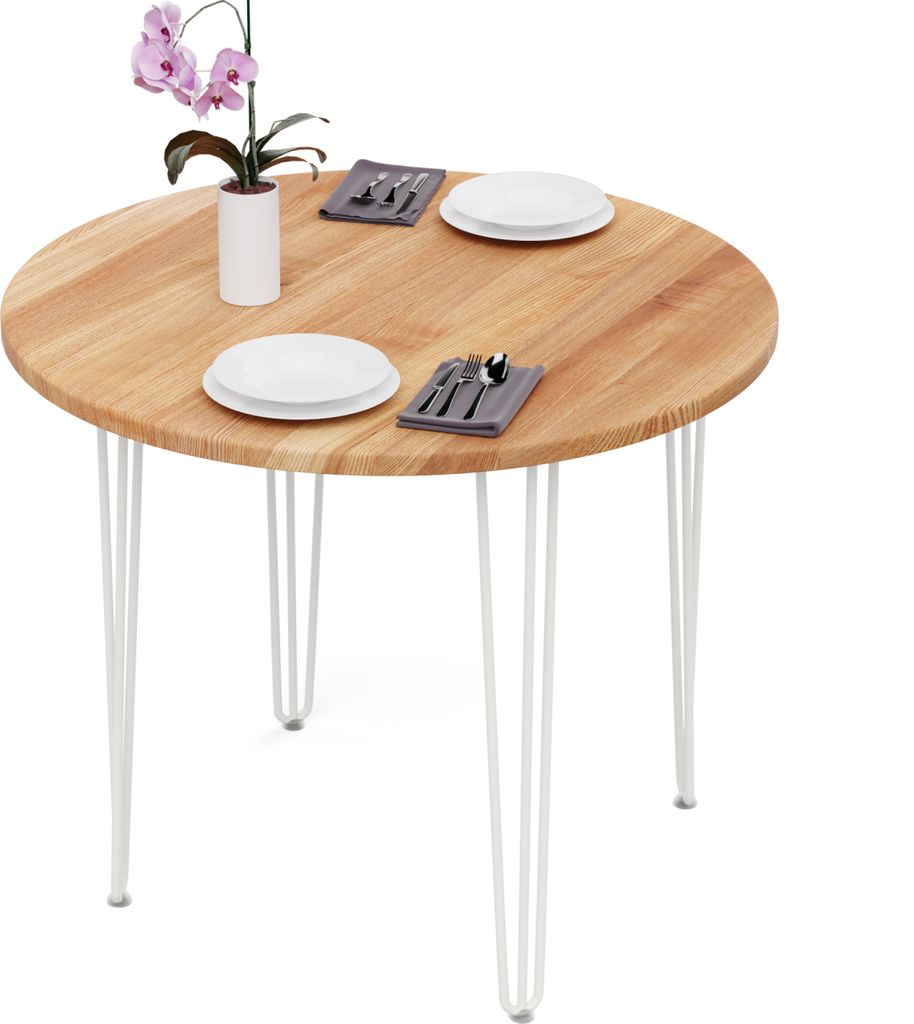LAMO Manufaktur Esstisch rund 90 cm | Wohnzimmertisch Holz, Runder Tisch | Holztisch für Küche, Esszimmer| Stärke: 28mm, Farbe: Dunkel, Beine: E...