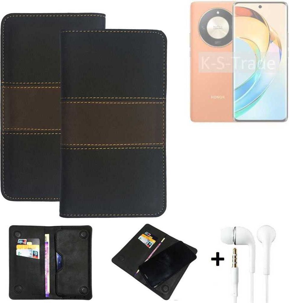 K-S-Trade Handyhülle + Kopfhörer kompatibel mit Honor X50 Schutzhülle Walletcase Bookstyle Tasche Schutz Case Hülle Wallet Cover Kunstleder
