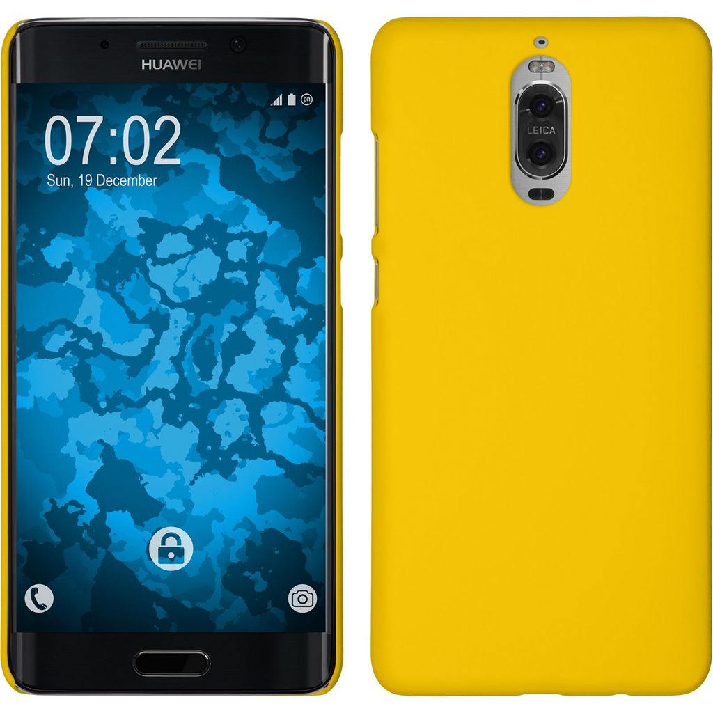 PhoneNatic Case kompatibel mit Huawei Mate 9 Pro - Hülle gelb gummiert Hard-case + 2 Schutzfolien