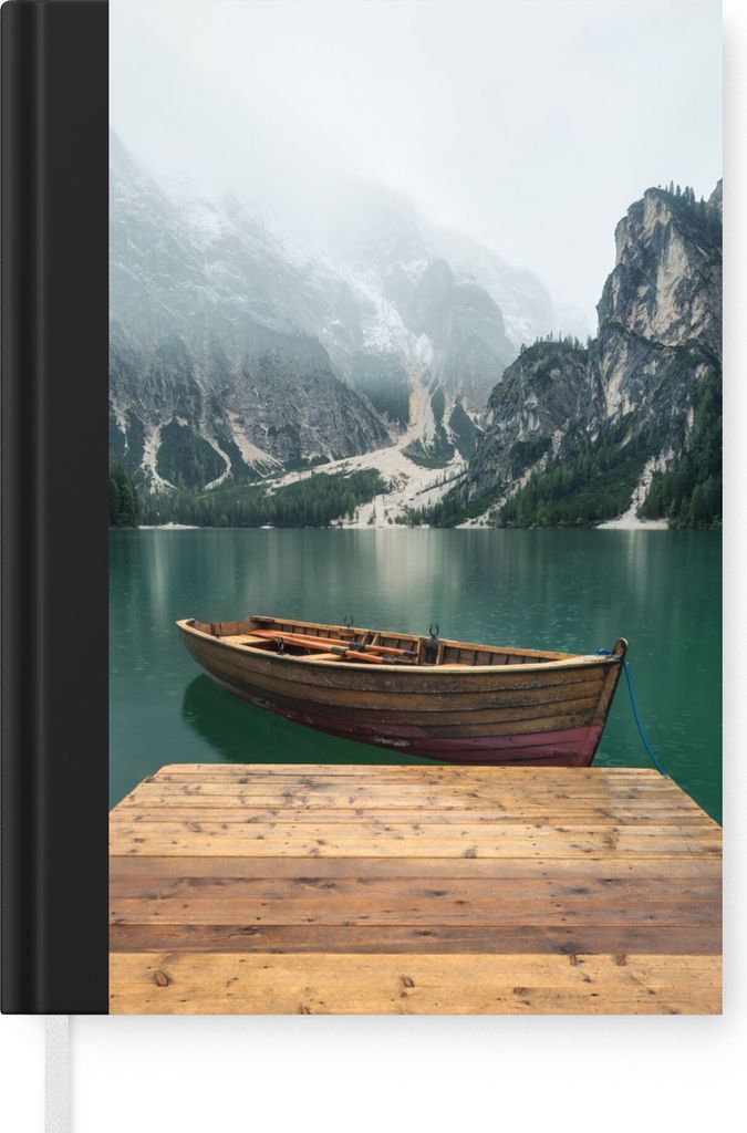 MuchoWow Notizbuch Tagebuch Haushaltsbuch Notebook A5 Nebel - Schnee - Berg - Boot - Notizblock - Notizheft - Notebook - Schreibblock - Papier