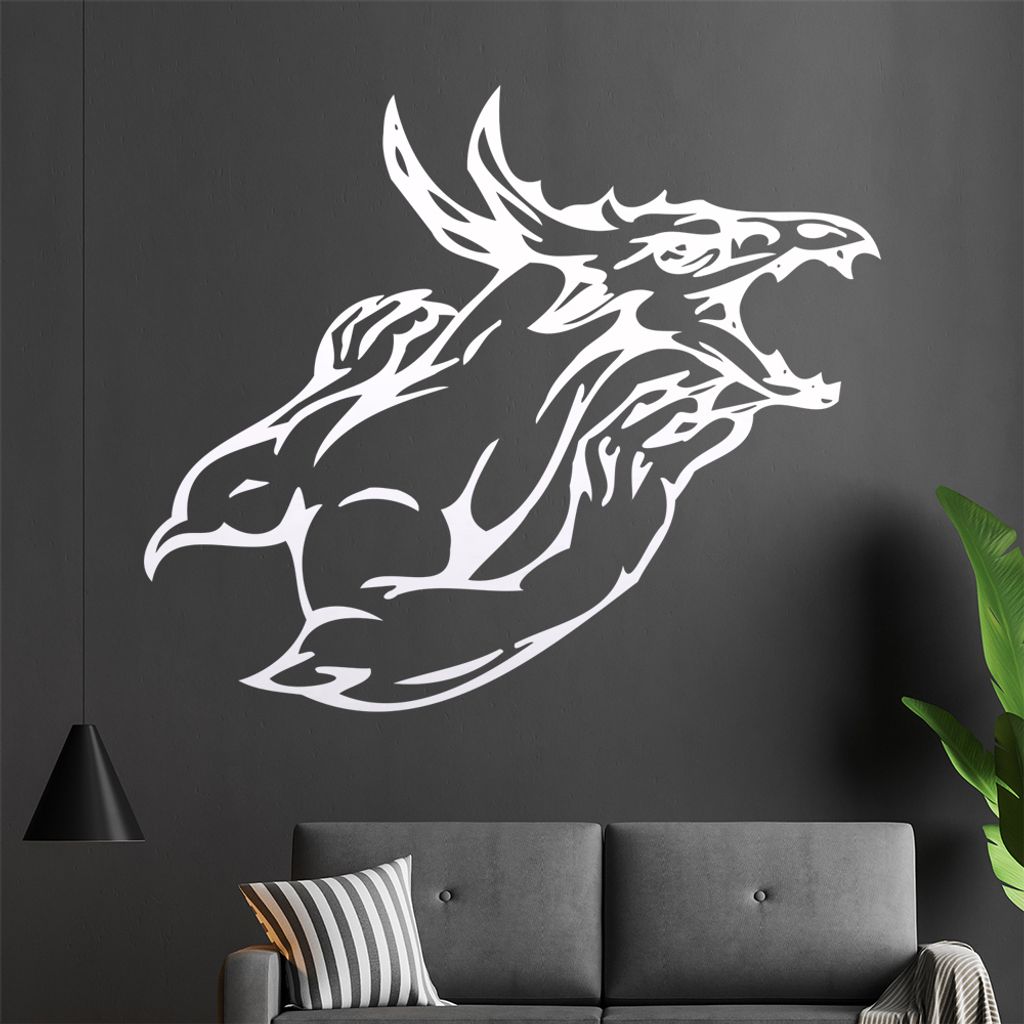 Drachen Angriff Wandtattoo in 6 Größen - Wandaufkleber Wall Sticker - Dekoration, Küche, Wohnzimmer, Schlafzimmer, Badezimmer