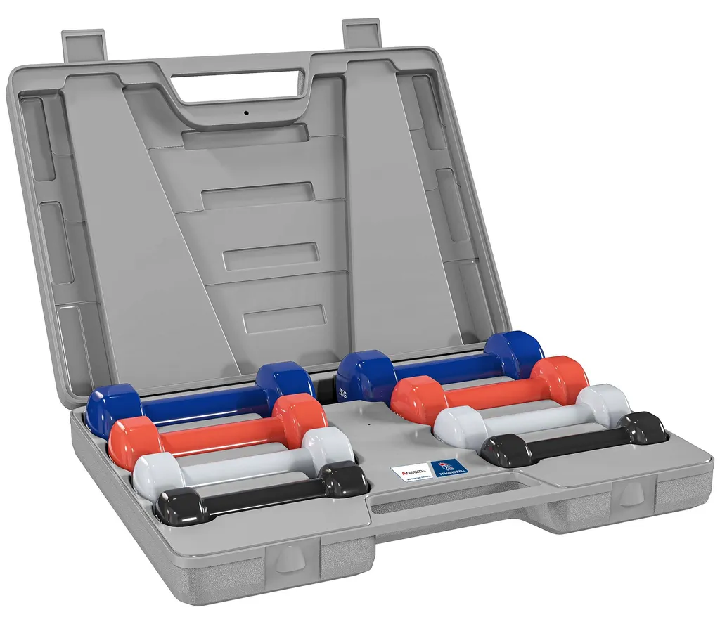 Kit d'haltères fitness 10 kg avec mallette - Poids métal PU FFHandball