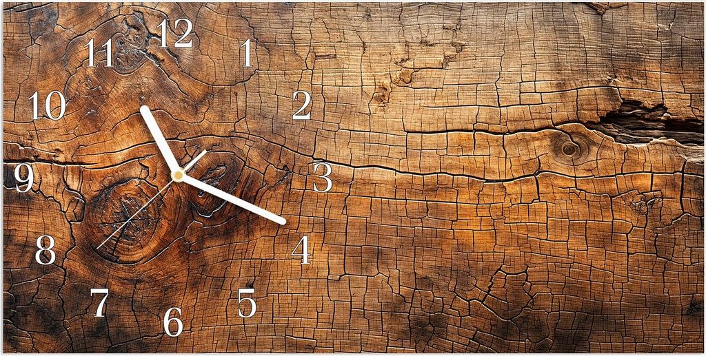 Wanduhr aus Glas mit Motiv Vintage Holzmaserung- 60 x 30 cm - inkl. Aufhängesystem